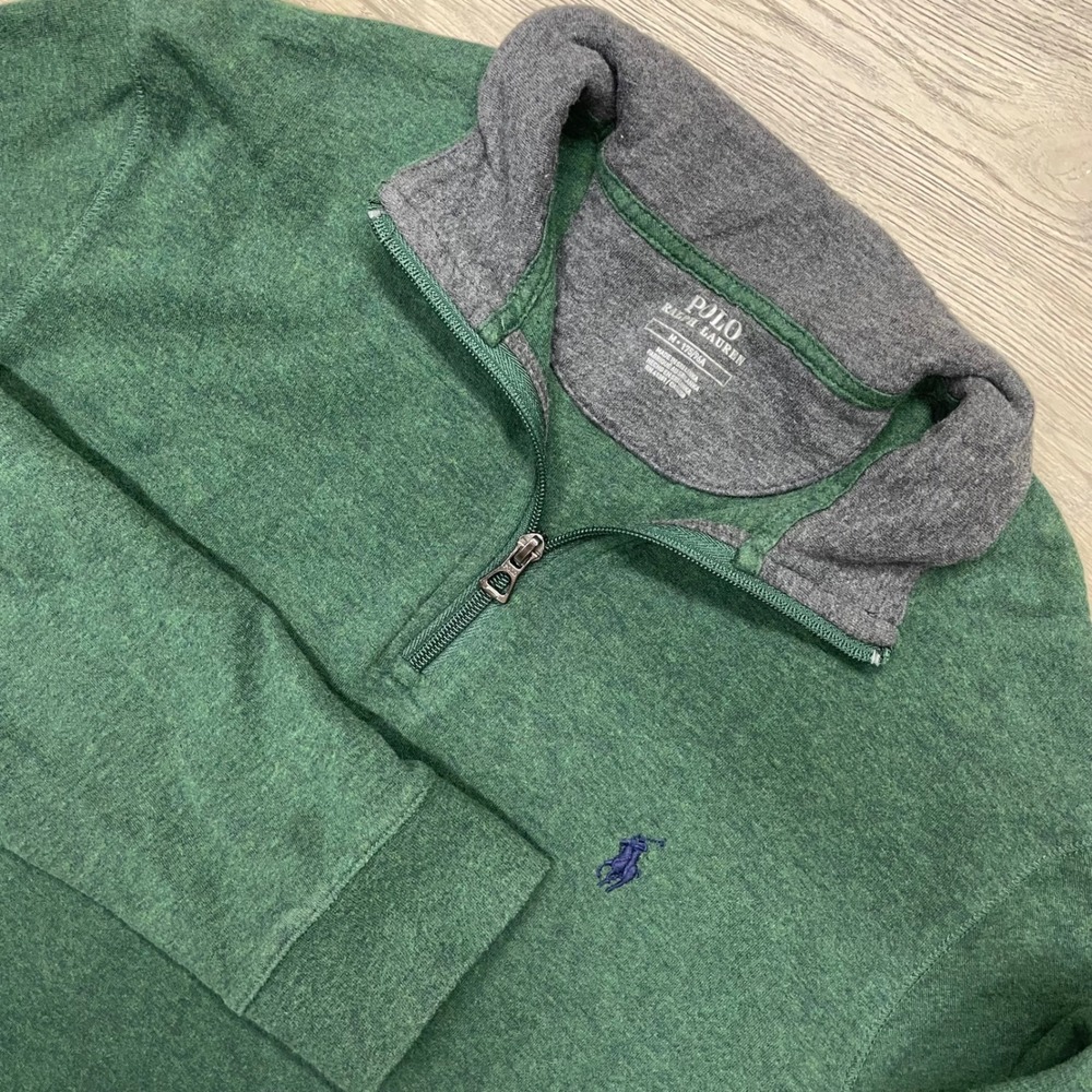 Polo Ralph Lauren Quarter Zip Pullover Mens Medium Green Pony Logo Prep Casual